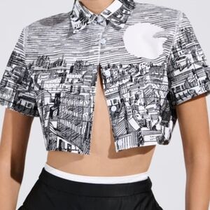 AKIRA Monochrome Cityscape Crop Top